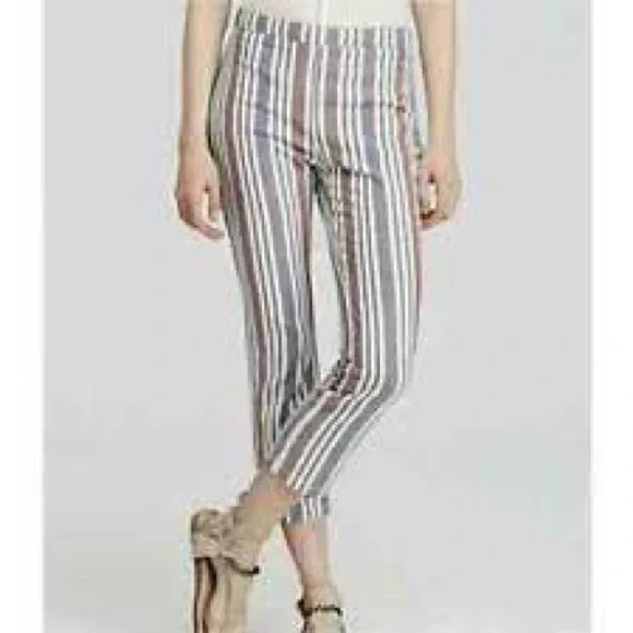 Free People vertical stripe linen ankle pants sz 0 - Picture 7 of 7